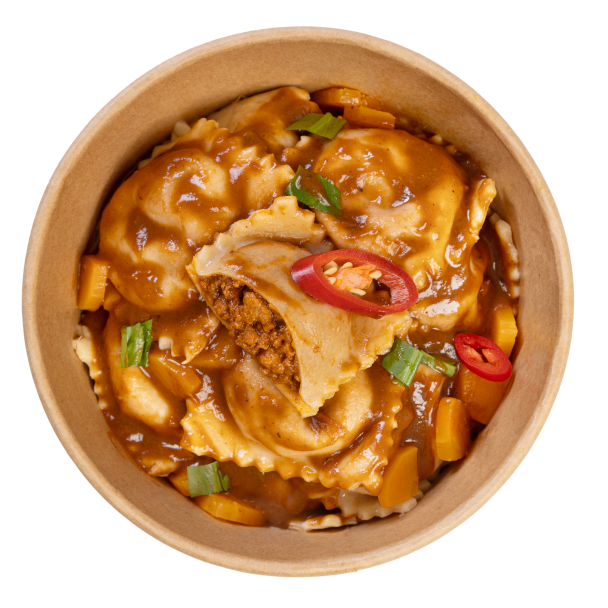 Ravioli nhân bò kho với cà rốt nhừ