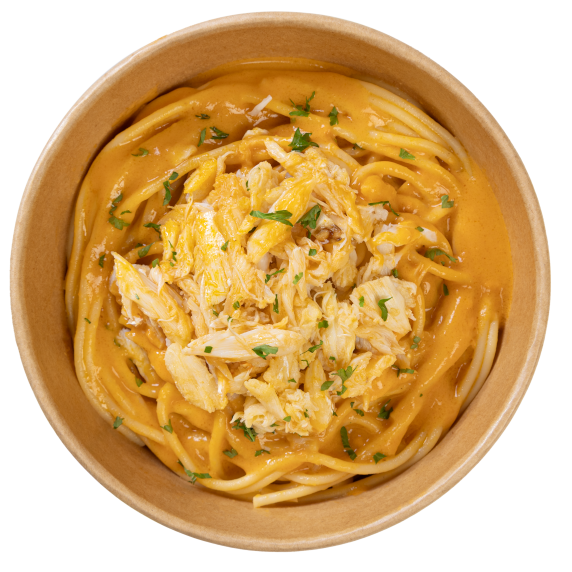 Mì spaghetti thịt cua với sốt kem hồng cay