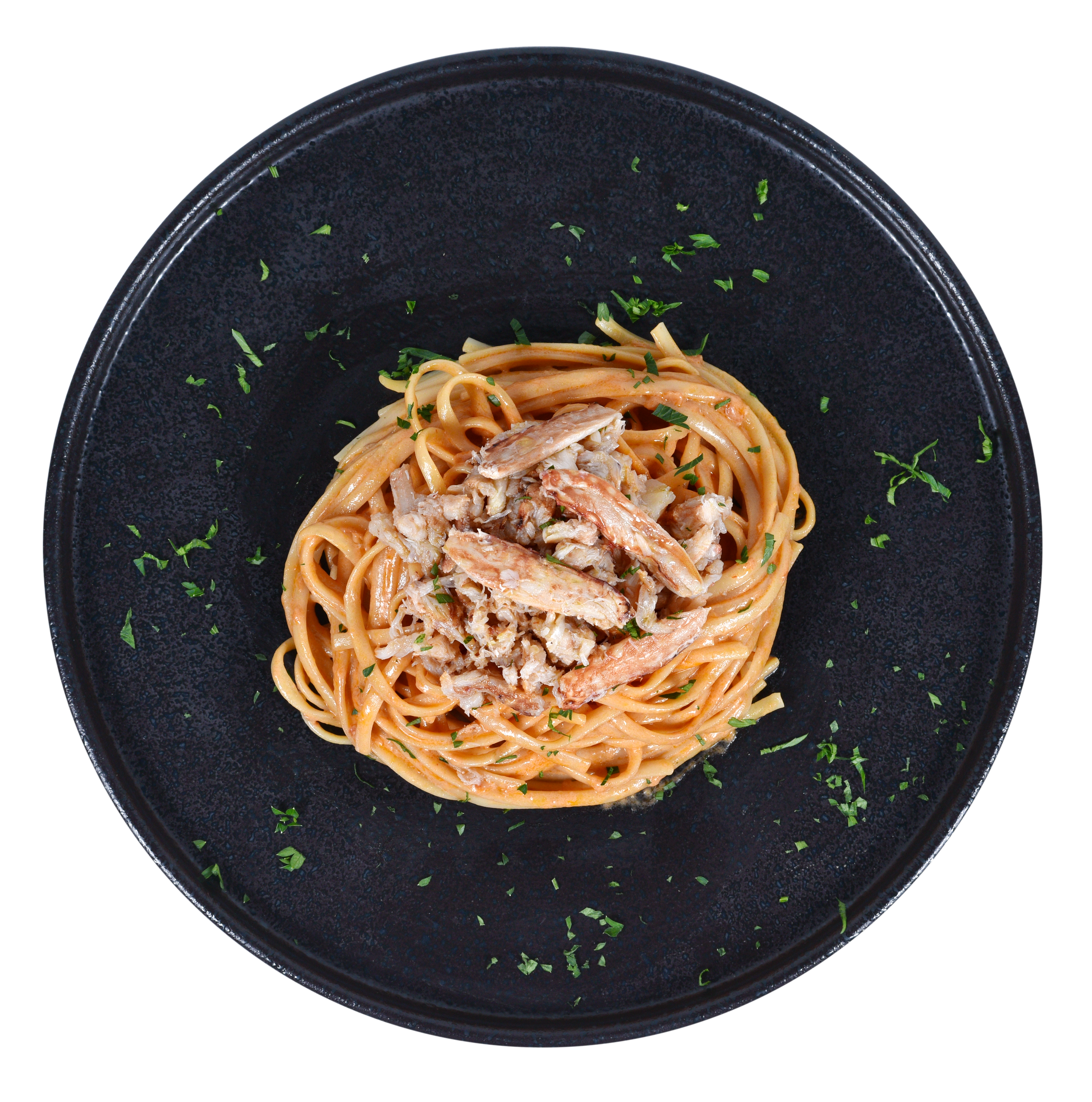 Mì linguine thịt cua với sốt kem hồng cay