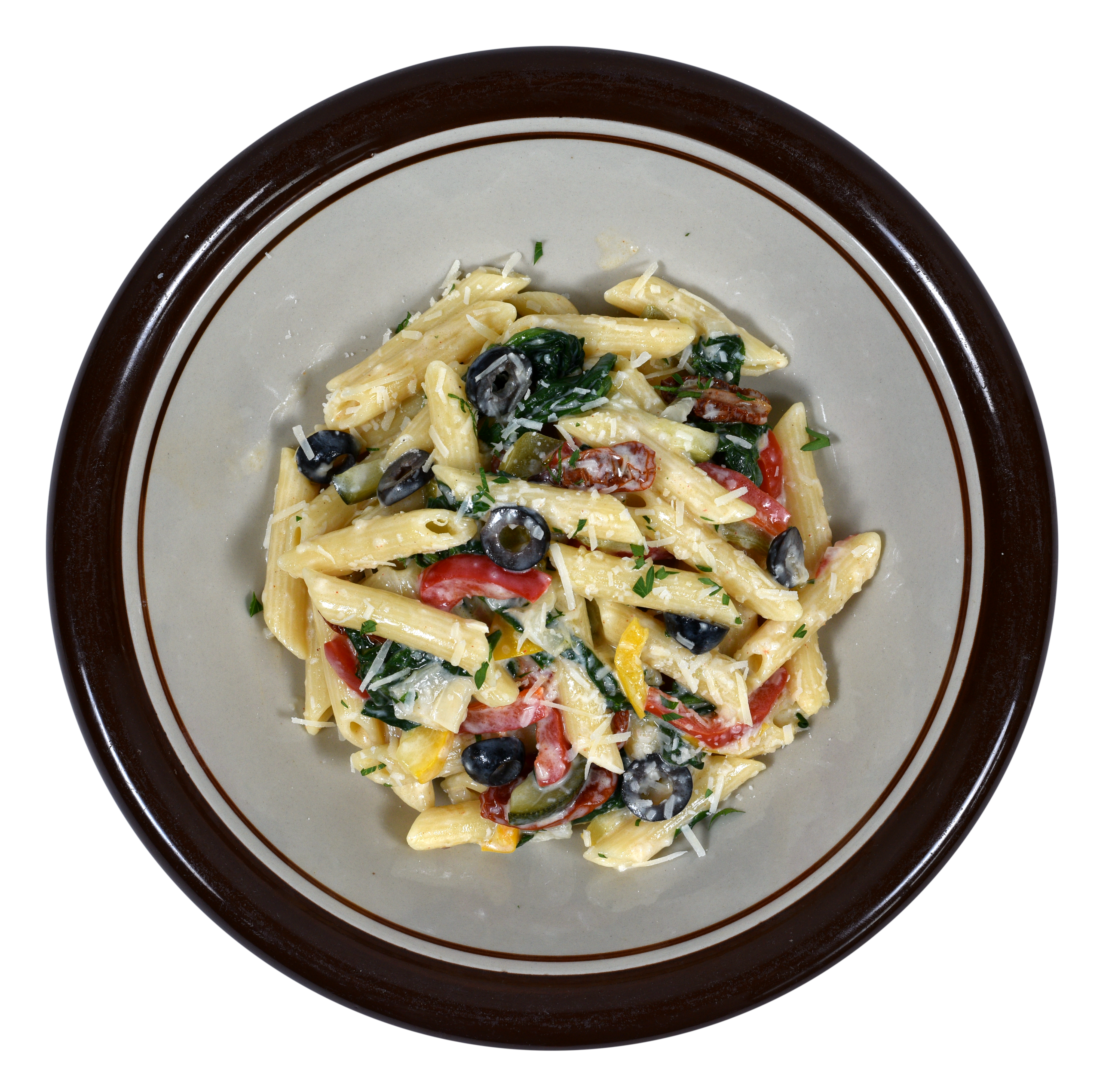 Nui penne với rau củ và sốt phô mai parmesan