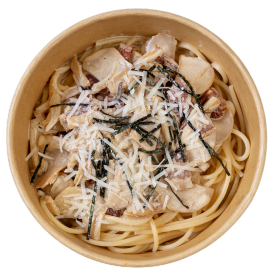 Mì spaghetti kem nấm và bacon phong cách wafu